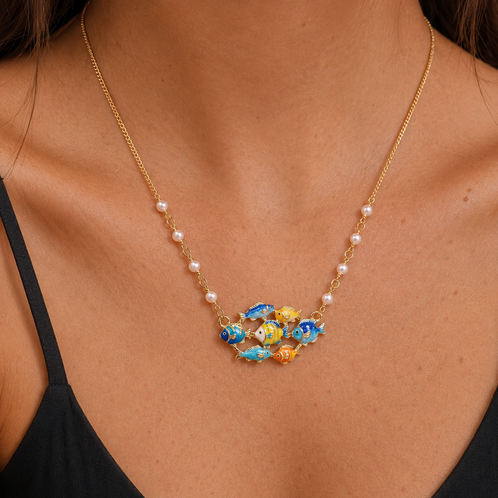 Coastal Fish Enamel Necklace