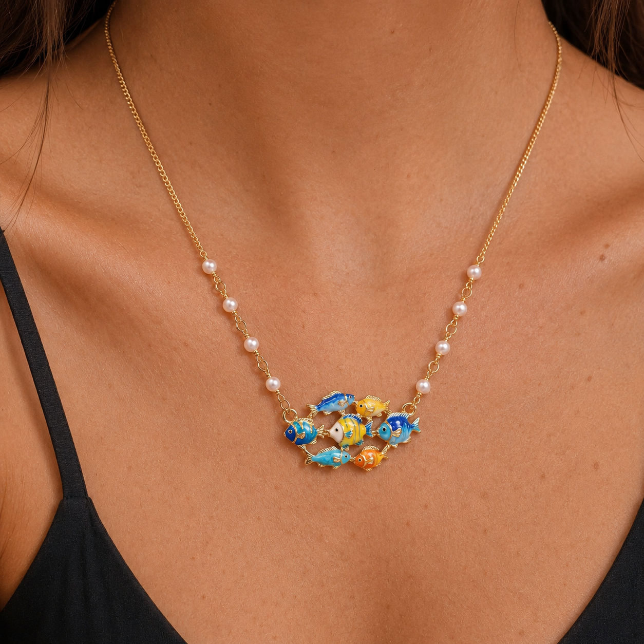 Coastal Fish Enamel Necklace