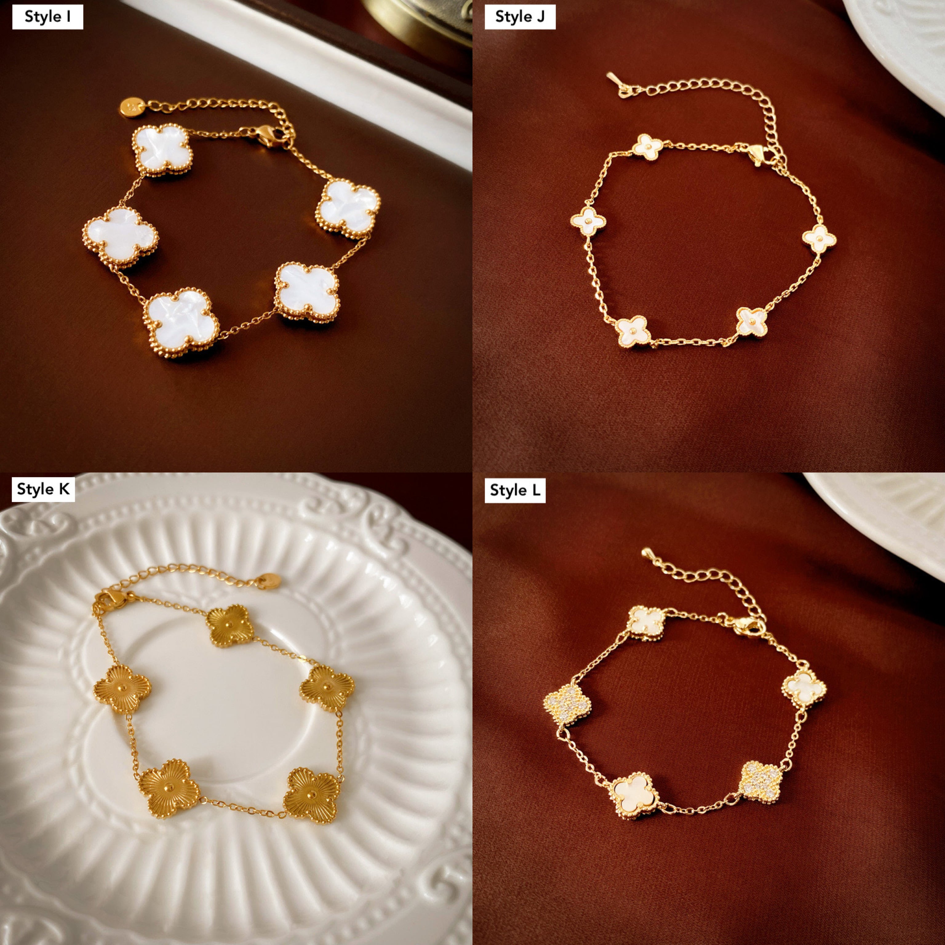 14K Gold Lucky Four Leaf Clover Bracelet