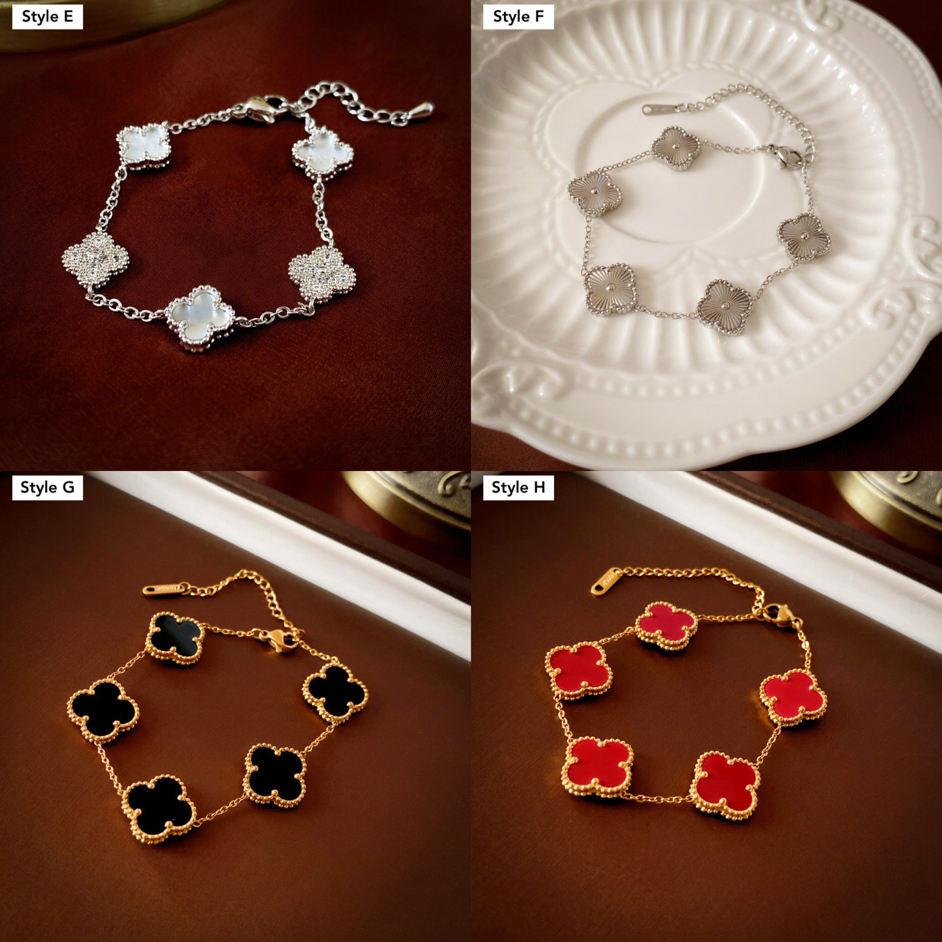 14K Gold Lucky Four Leaf Clover Bracelet