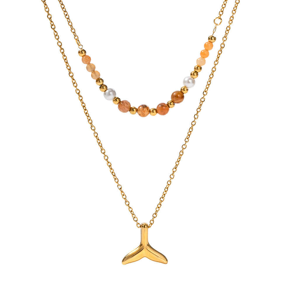 Whale Tail Necklace, Glass Bead Layer Necklace, Mermaid Tail Necklace