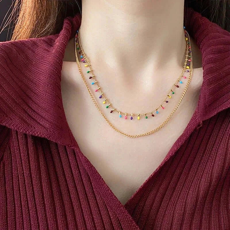 Colorful Beaded Layering Simple Necklace