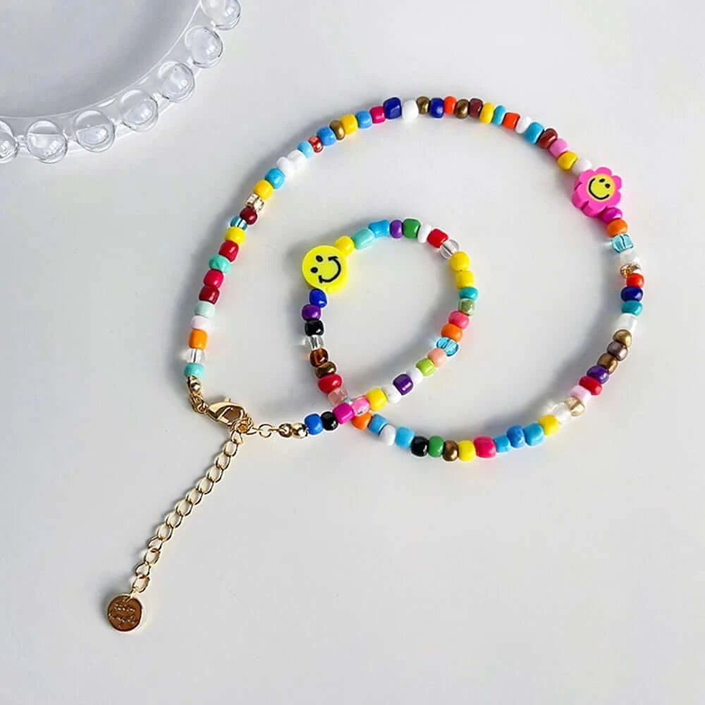 Colorful Beaded Smile Y2k Necklace