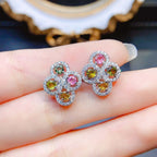 CZ Colorful Gemstone Flower Earrings