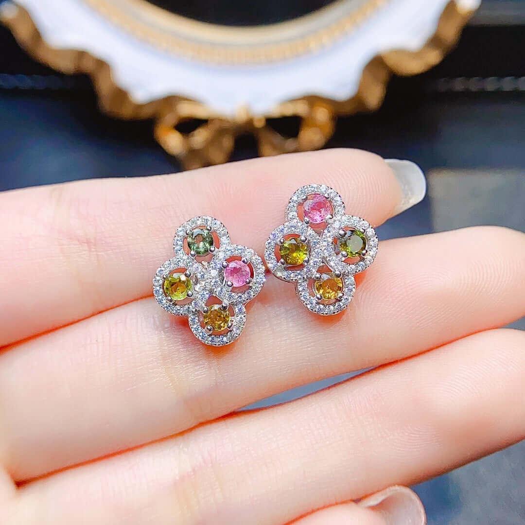 Colorful Gemstone Flower Earrings