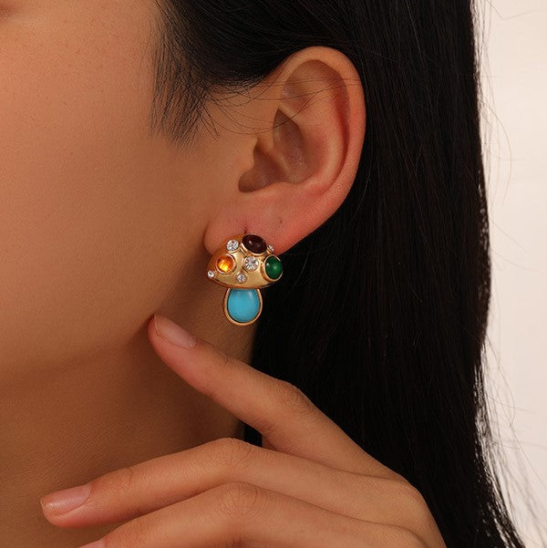 Colorful Stone Mushroom Earrings