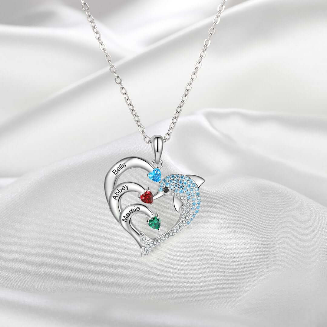 Custom Name Dolphin Heart Jewelry Necklace