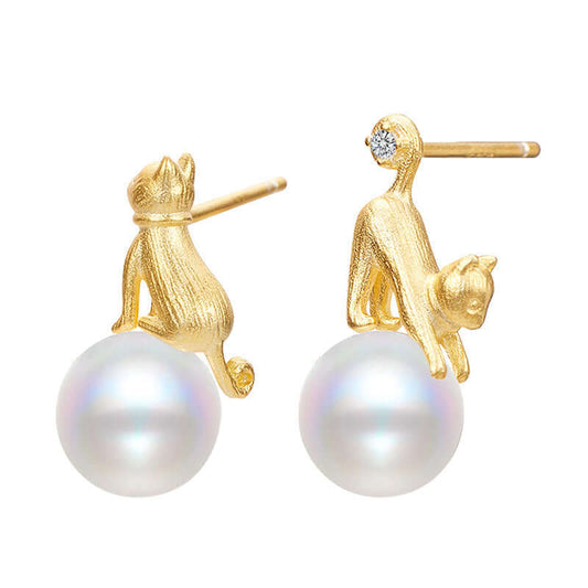 Cute Pearl Cat Stud Pet Earrings