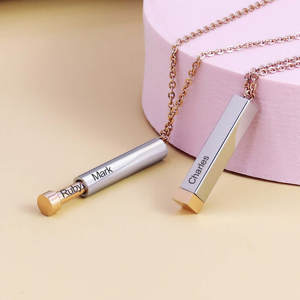 Vertical Stick Bar Engraving Custom Name Necklace