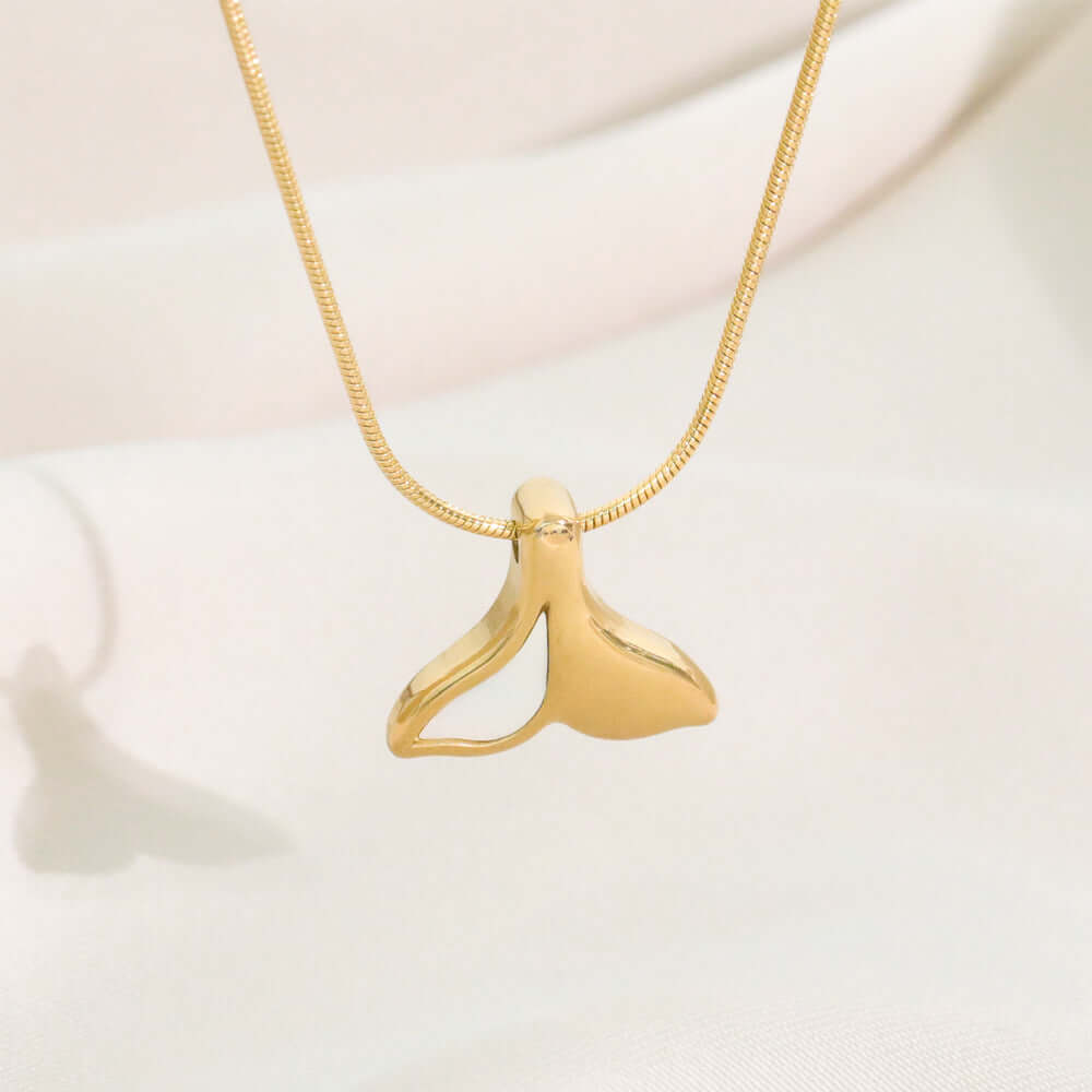 EDGY Whale Tail Necklace, Gold Tone Snake Chain, Two Tone Chain