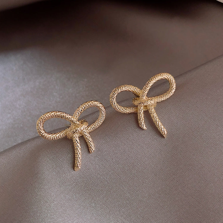 Minimal Gold Knot Studs, Bow Knot Earrings, Ribbon Earrings