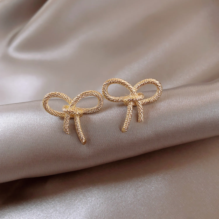 Minimal Gold Knot Studs, Bow Knot Earrings, Ribbon Earrings