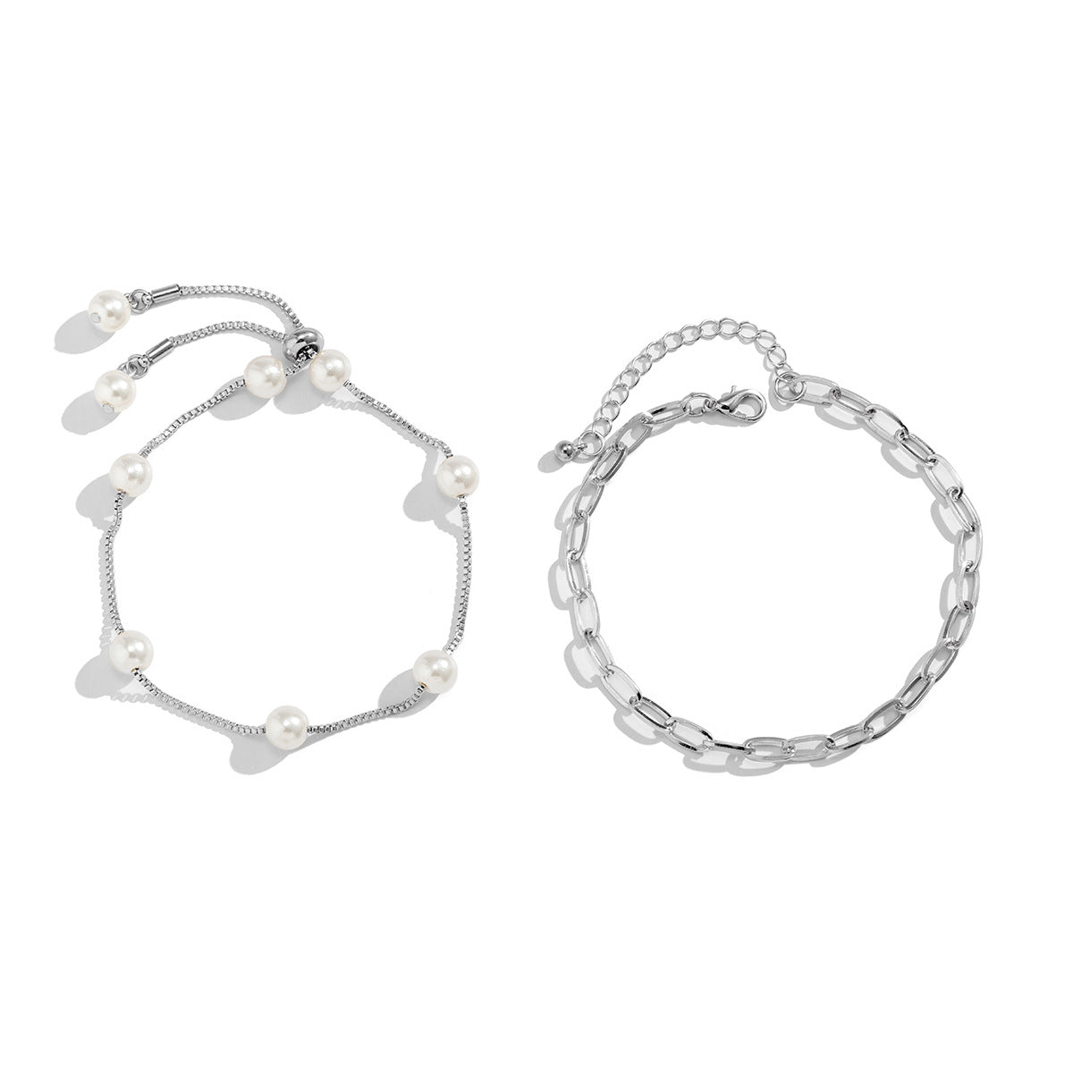 Gold Silver Pearl Layering Anklet Chain Set | D3923