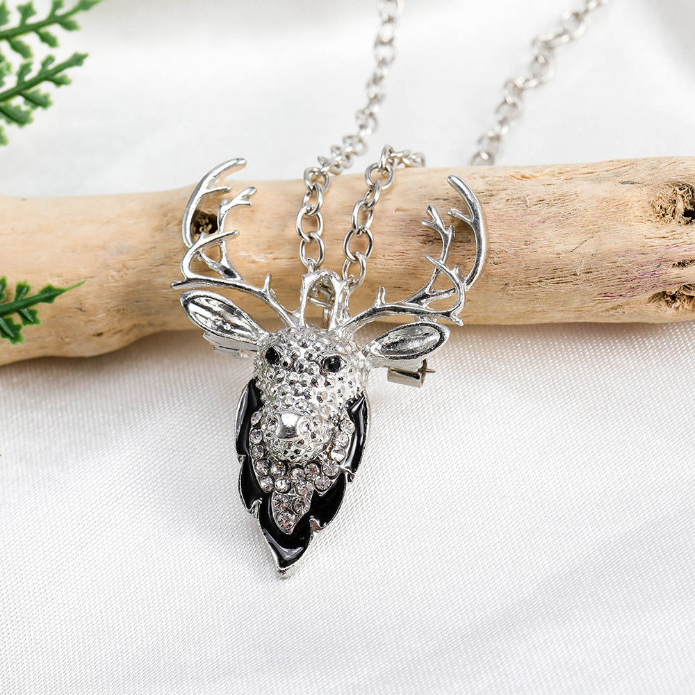 Sterling Silver Deer Horn Xmas Tree Pendant Necklace