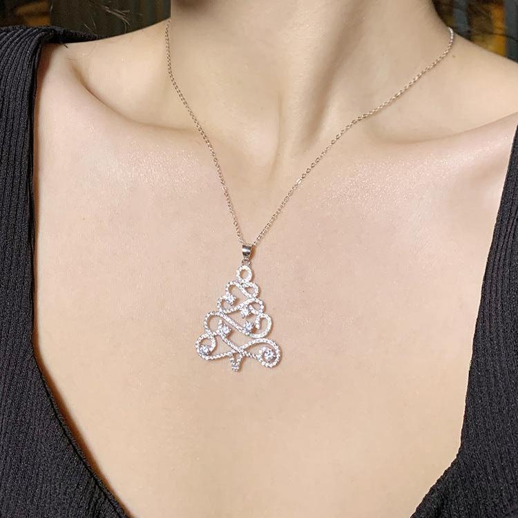 Sterling Silver Deer Horn Xmas Tree Pendant Necklace