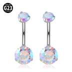 14G Titanium CZ Bar Belly Ring