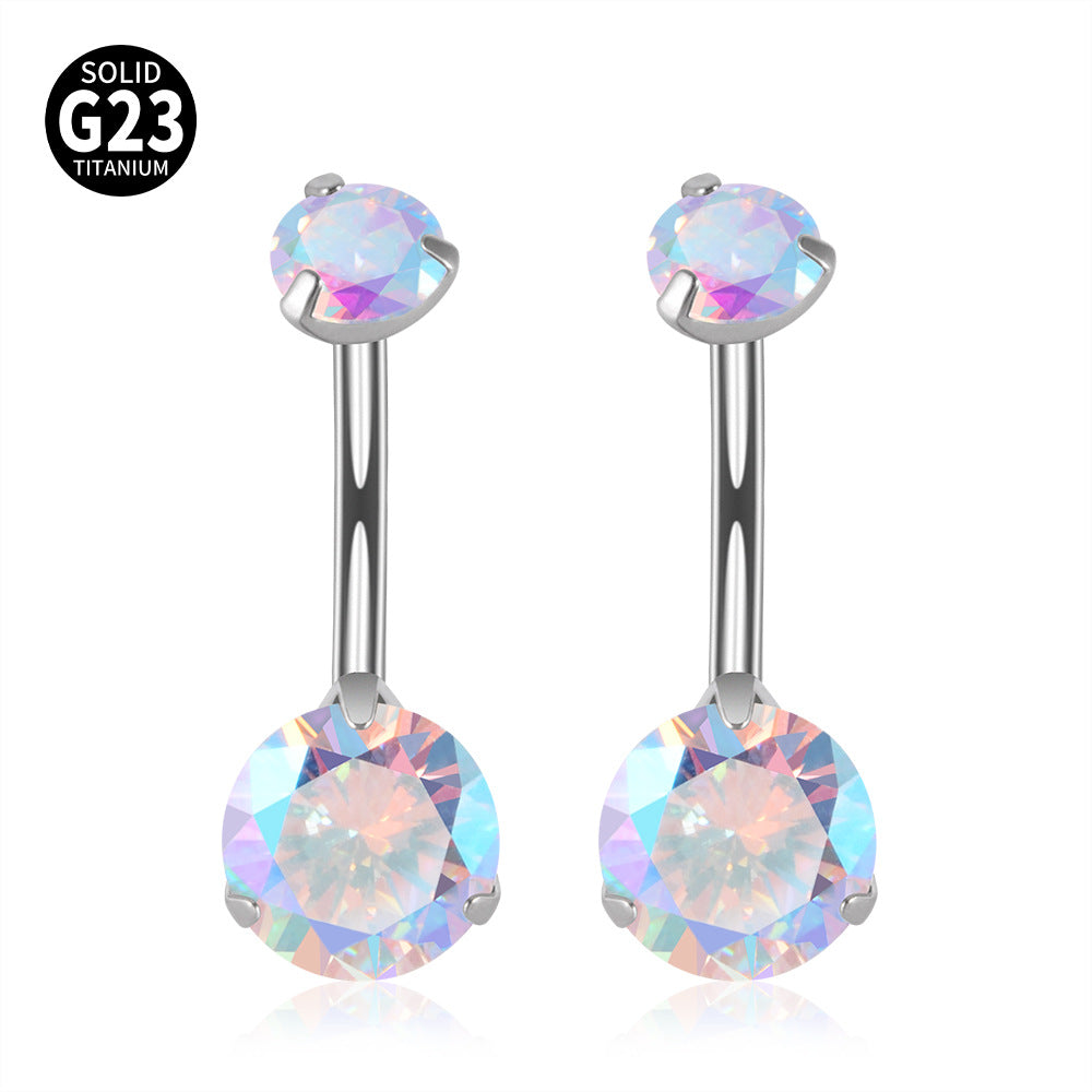 14G Titanium CZ Bar Belly Ring
