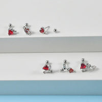 20G Bloody Red Heart CZ Devil Conch Stud Silver