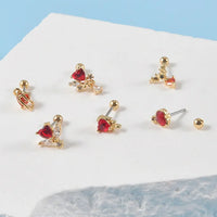 20G Bloody Red Heart CZ Devil Conch Stud Gold