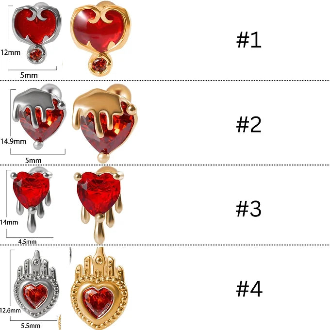 20G Bloody Red Heart CZ Devil Conch Stud