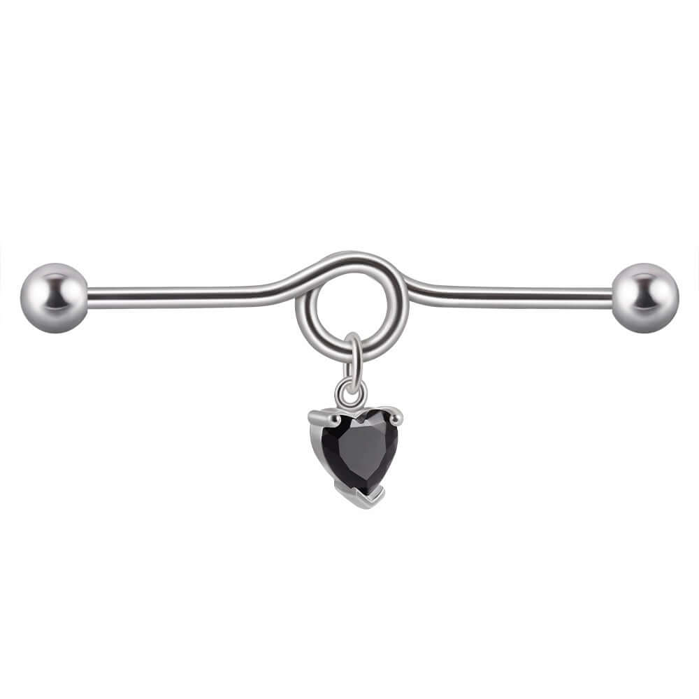 14G Heart Double Hole Industrial Bar | DL7071