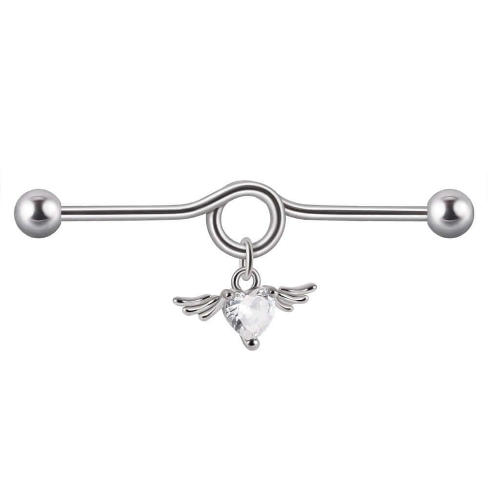 14G Heart Double Hole Industrial Bar | DL7071