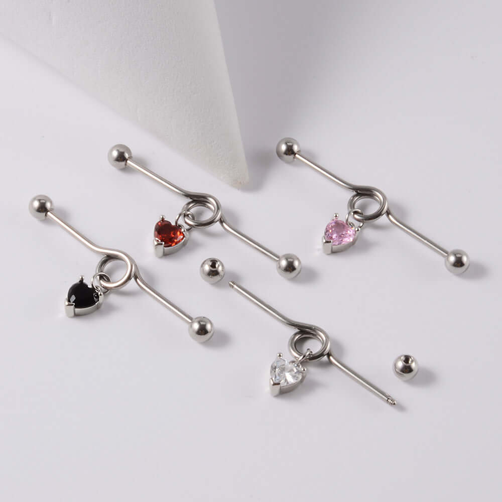 14G Heart Double Hole Industrial Bar | DL7071