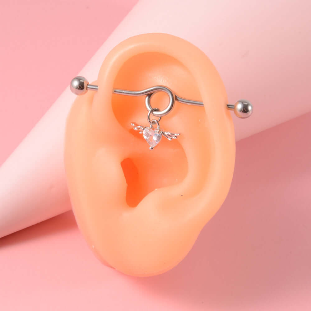 14G Heart Double Hole Industrial Bar | DL7071