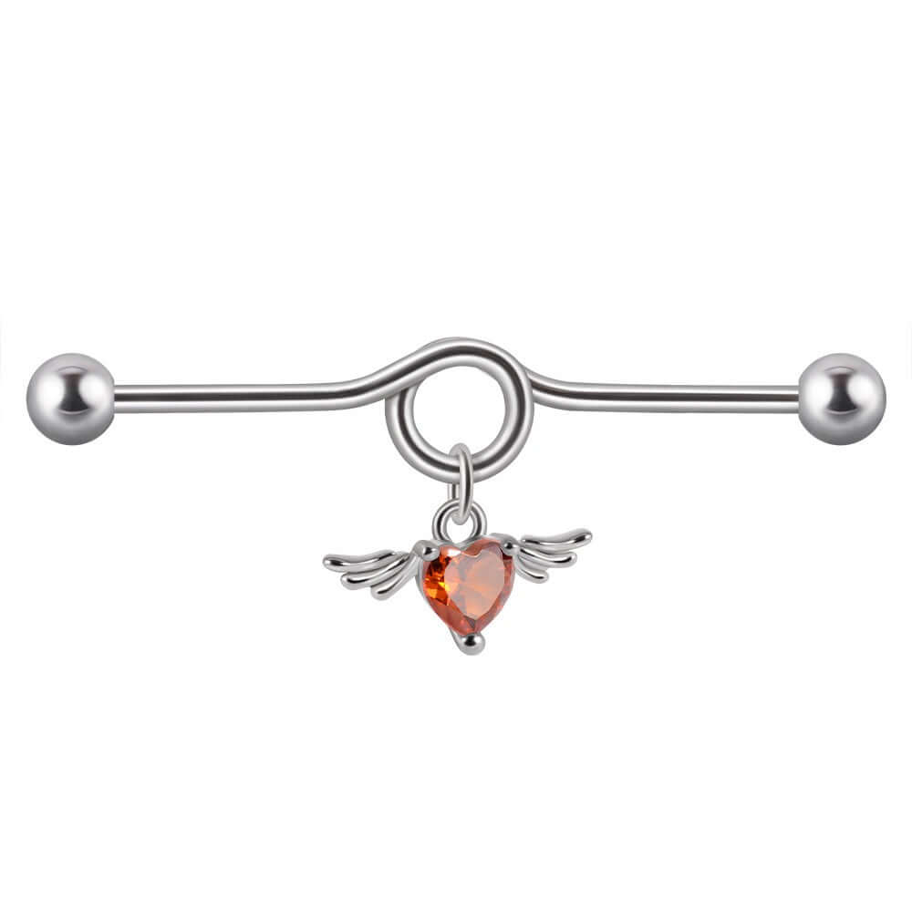 14G Heart Double Hole Industrial Bar | DL7071