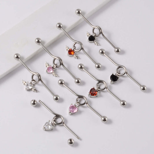 14G Heart Double Hole Industrial Bar | DL7071