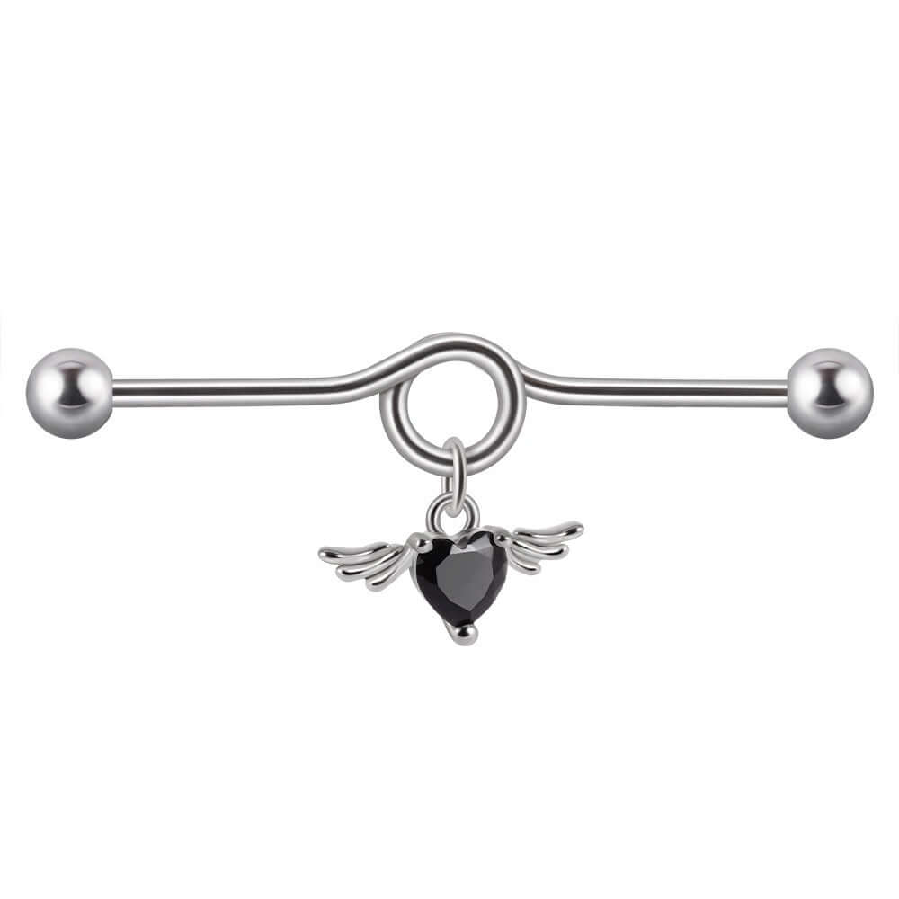 14G Heart Double Hole Industrial Bar | DL7071