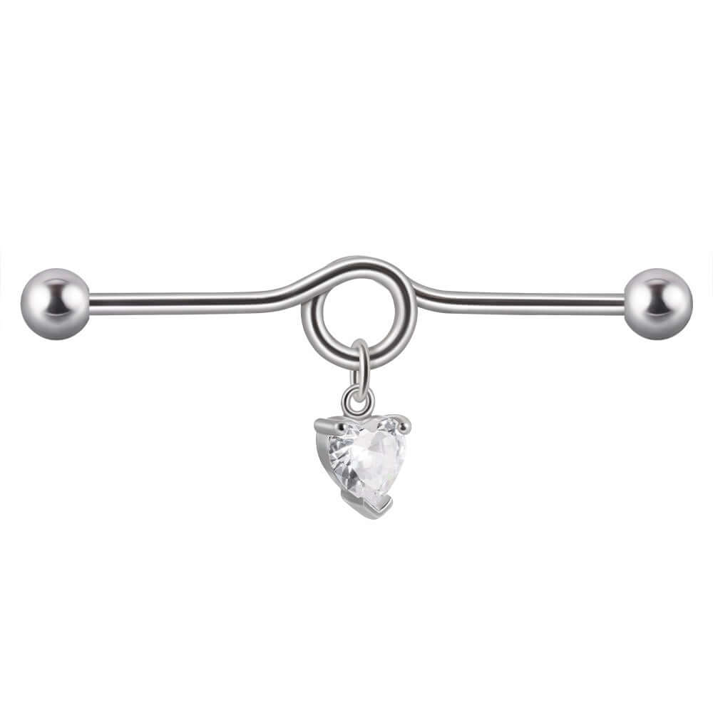 14G Heart Double Hole Industrial Bar | DL7071