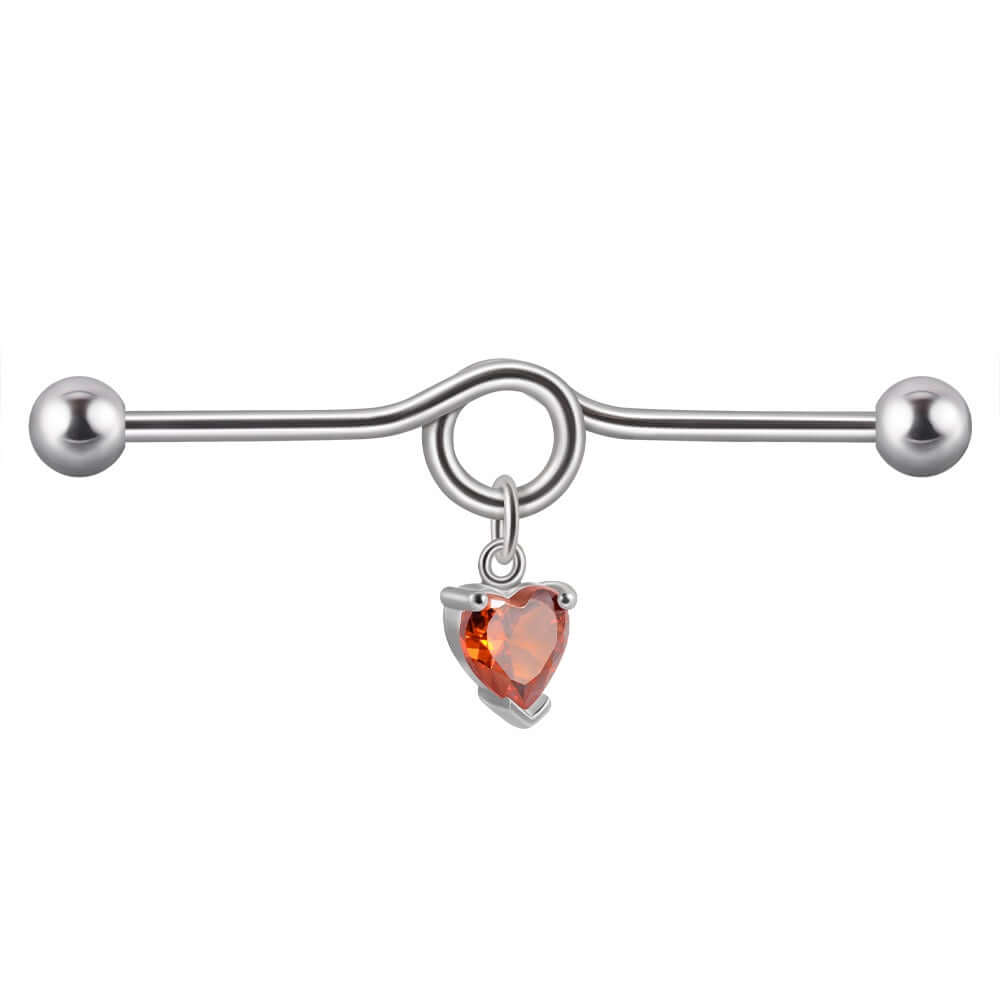 14G Heart Double Hole Industrial Bar | DL7071