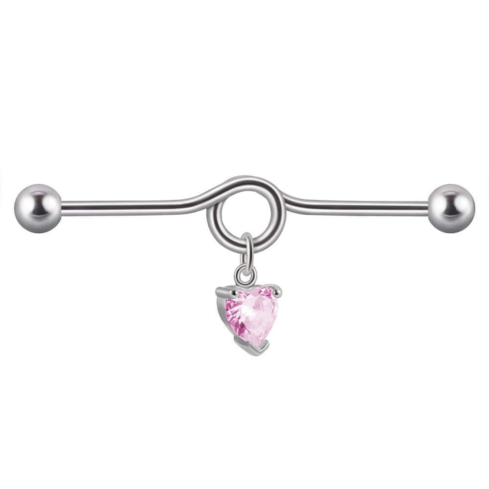 14G Heart Double Hole Industrial Bar | DL7071