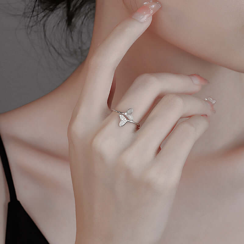 White Gold Whale Tail Ring, Mermaid Tail Gold Ring, Cute Fairy Ring