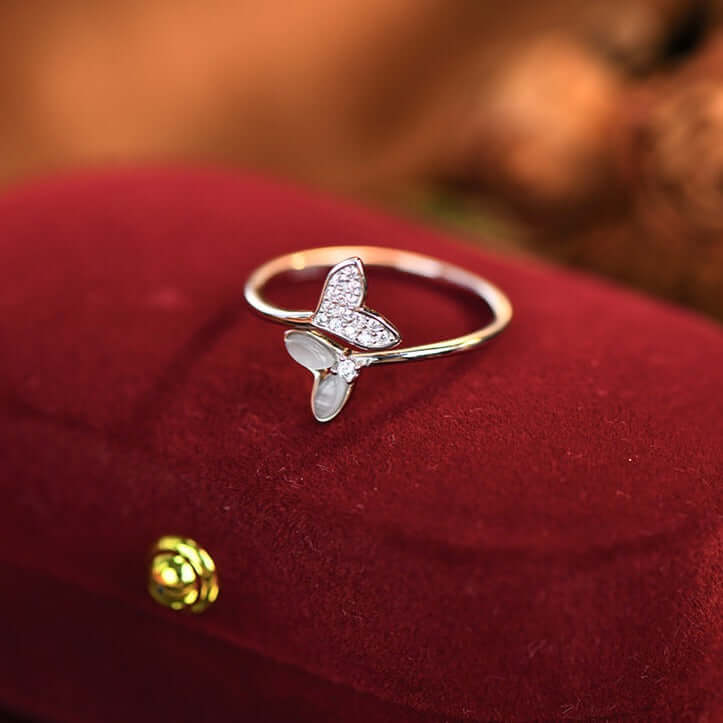 White Gold Whale Tail Ring, Mermaid Tail Gold Ring, Cute Fairy Ring