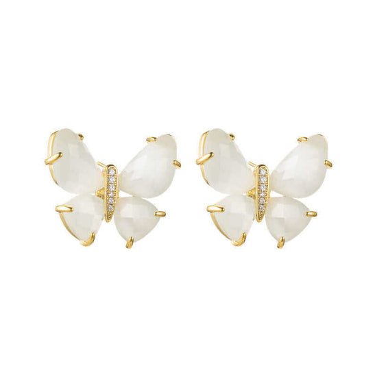 Dainty Cat Eye Stone Butterfly Stud Earrings