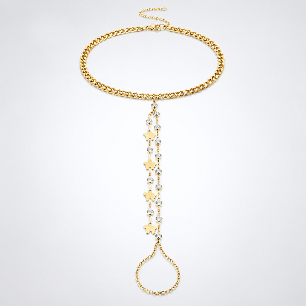 Dainty Gold Butterfly Rhinestone Anklet Chain