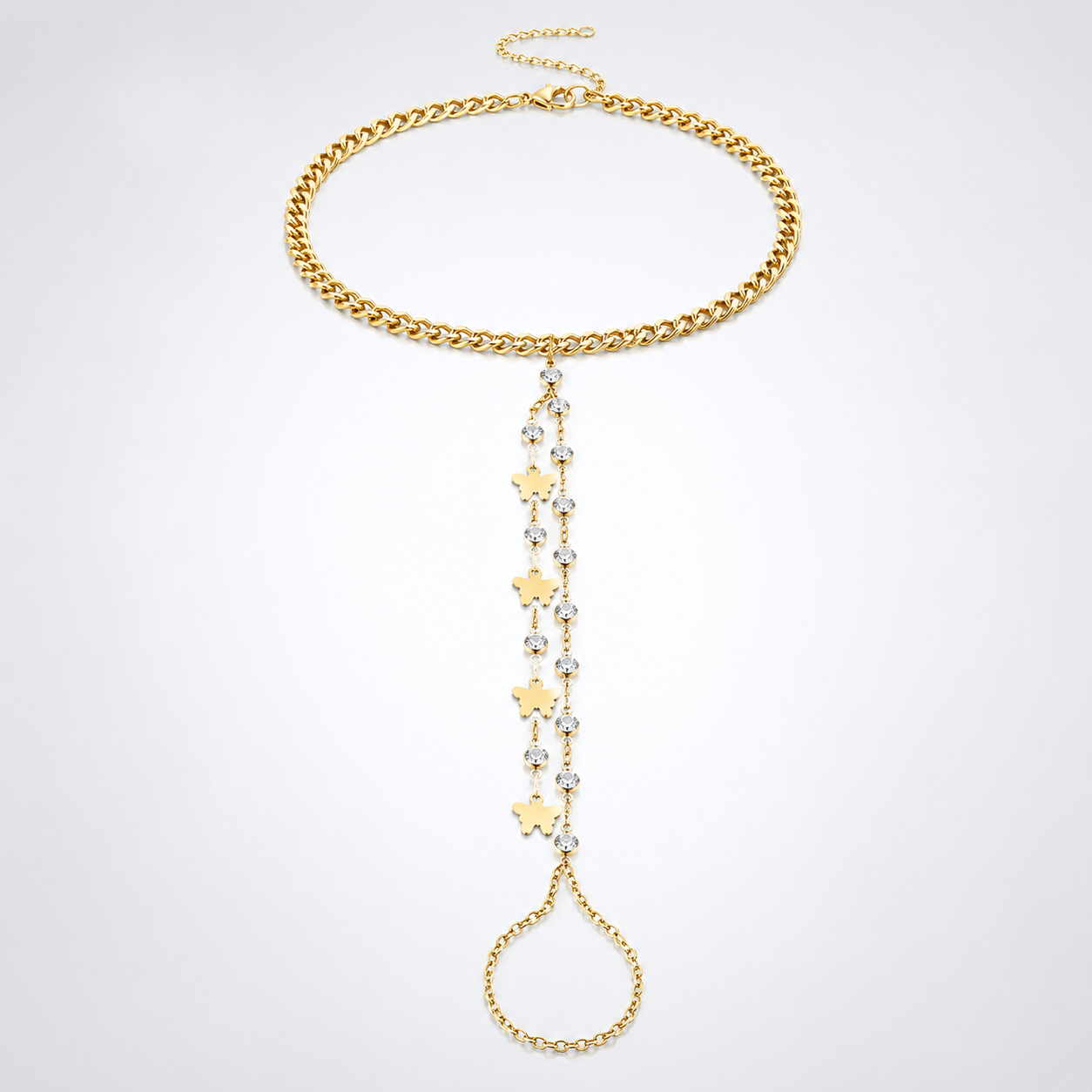 Dainty Gold Butterfly Rhinestone Anklet Chain
