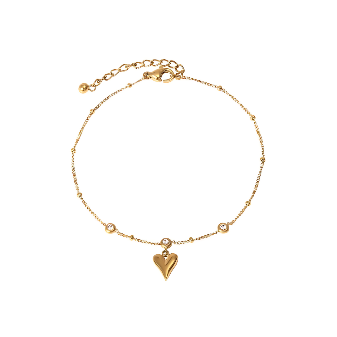 Dainty Gold Heart Anklet Chain Beaded Anklet