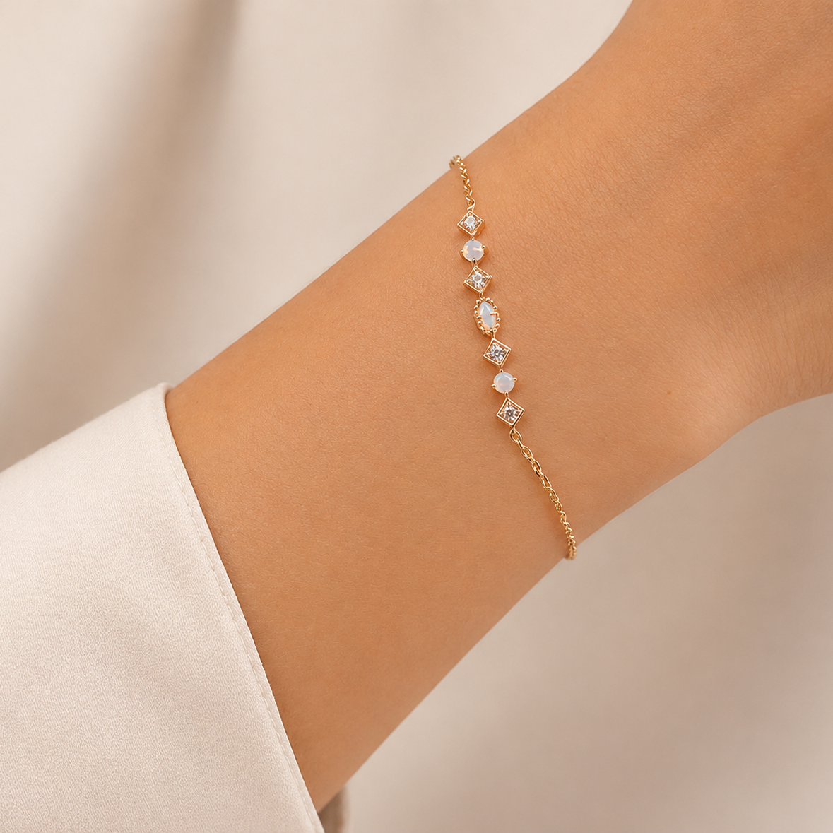 Dainty Opal Bracelet Libra Birthstone Gift 