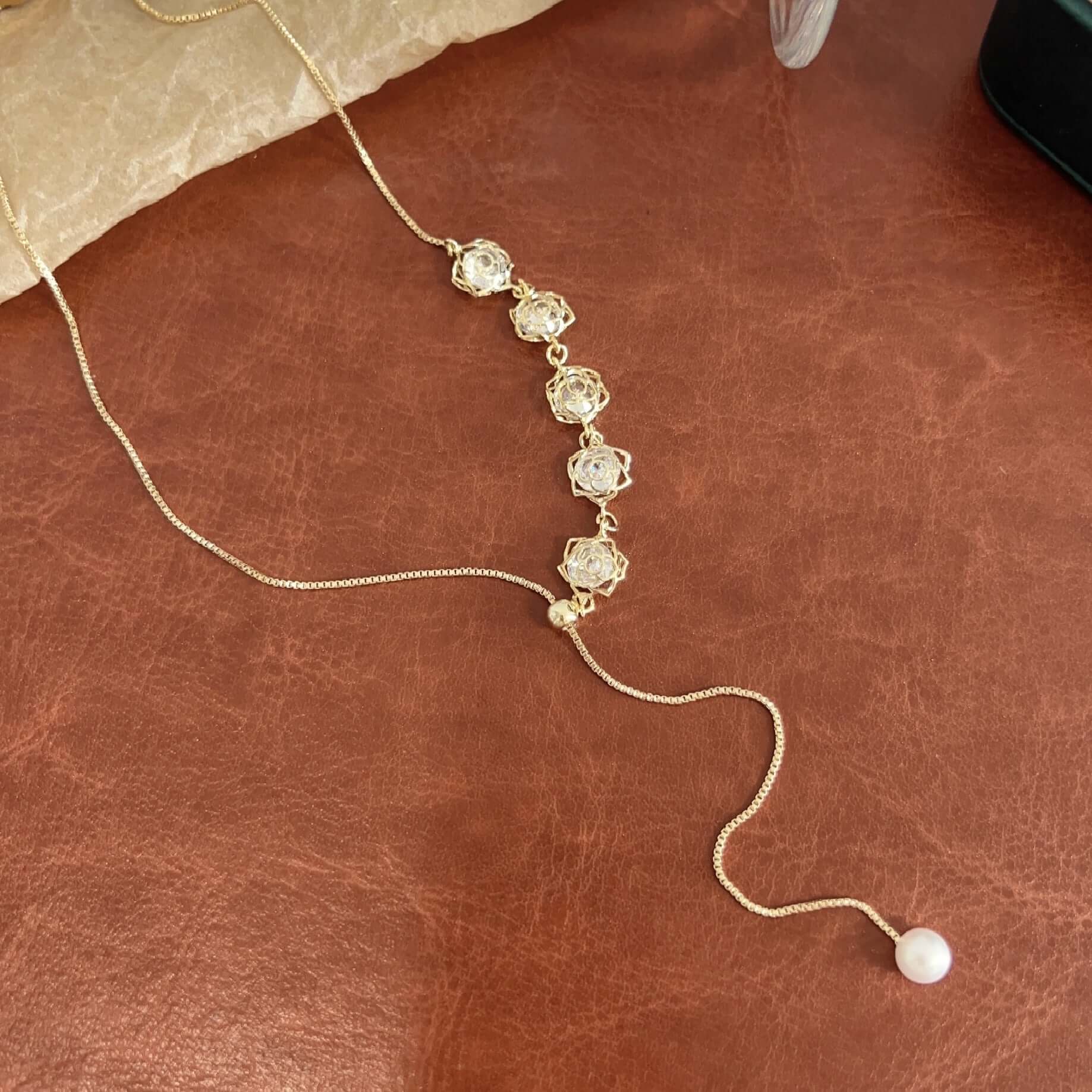 Dainty Pearl Flower Lariat Y Necklace