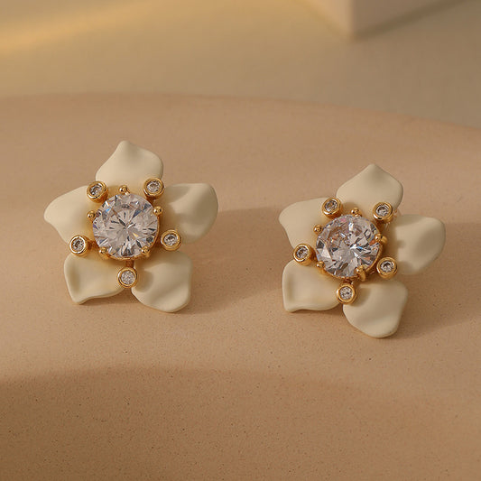 Dainty White Flower CZ Stud Earrings