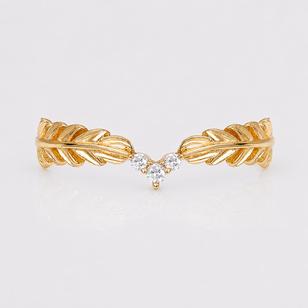 Dainty Zircon Feather Leaf Ring