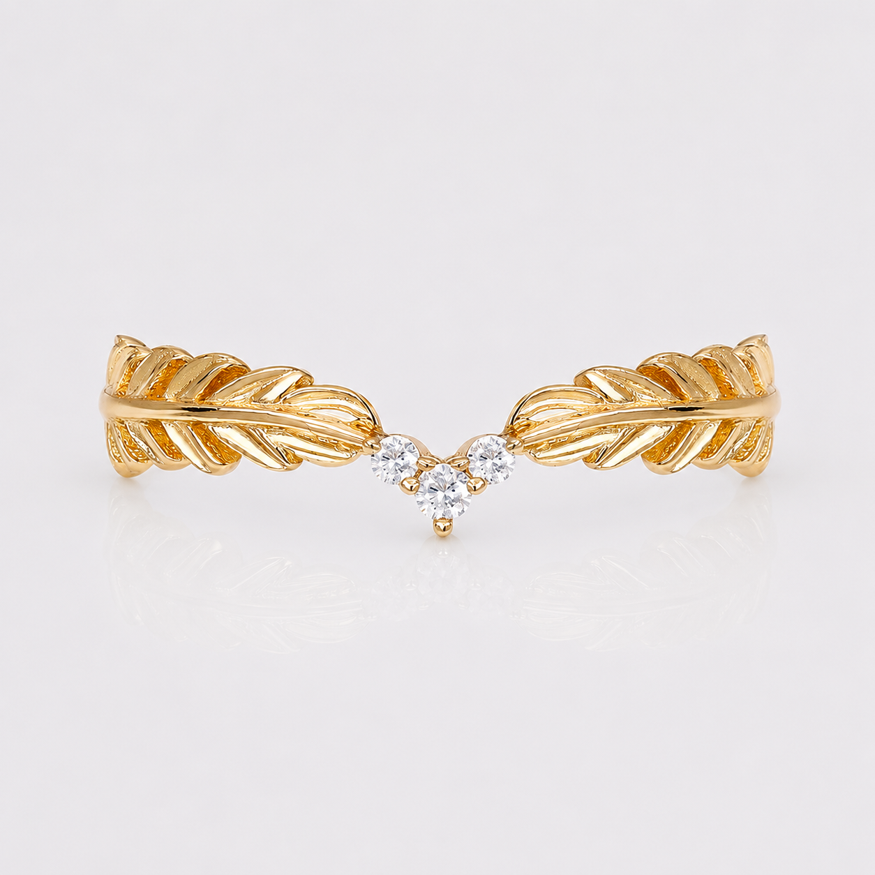 Dainty Zircon Feather Leaf Ring