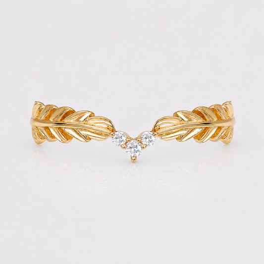 Dainty Zircon Feather Leaf Ring