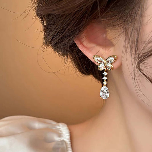 Dazzling Butterfly Crystal Drop Earrings