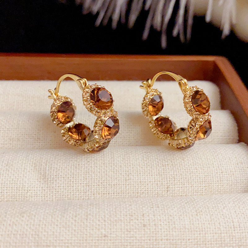 Delicate Brown CZ Hoop Earrings