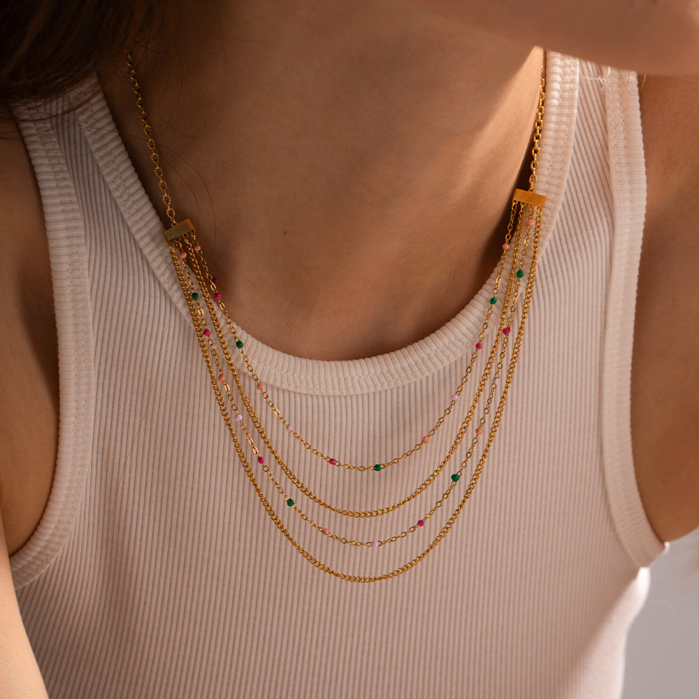 Delicate Gold Multi Strand Beads Necklace