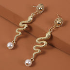 Gold Snake Pearl Drop Earrings